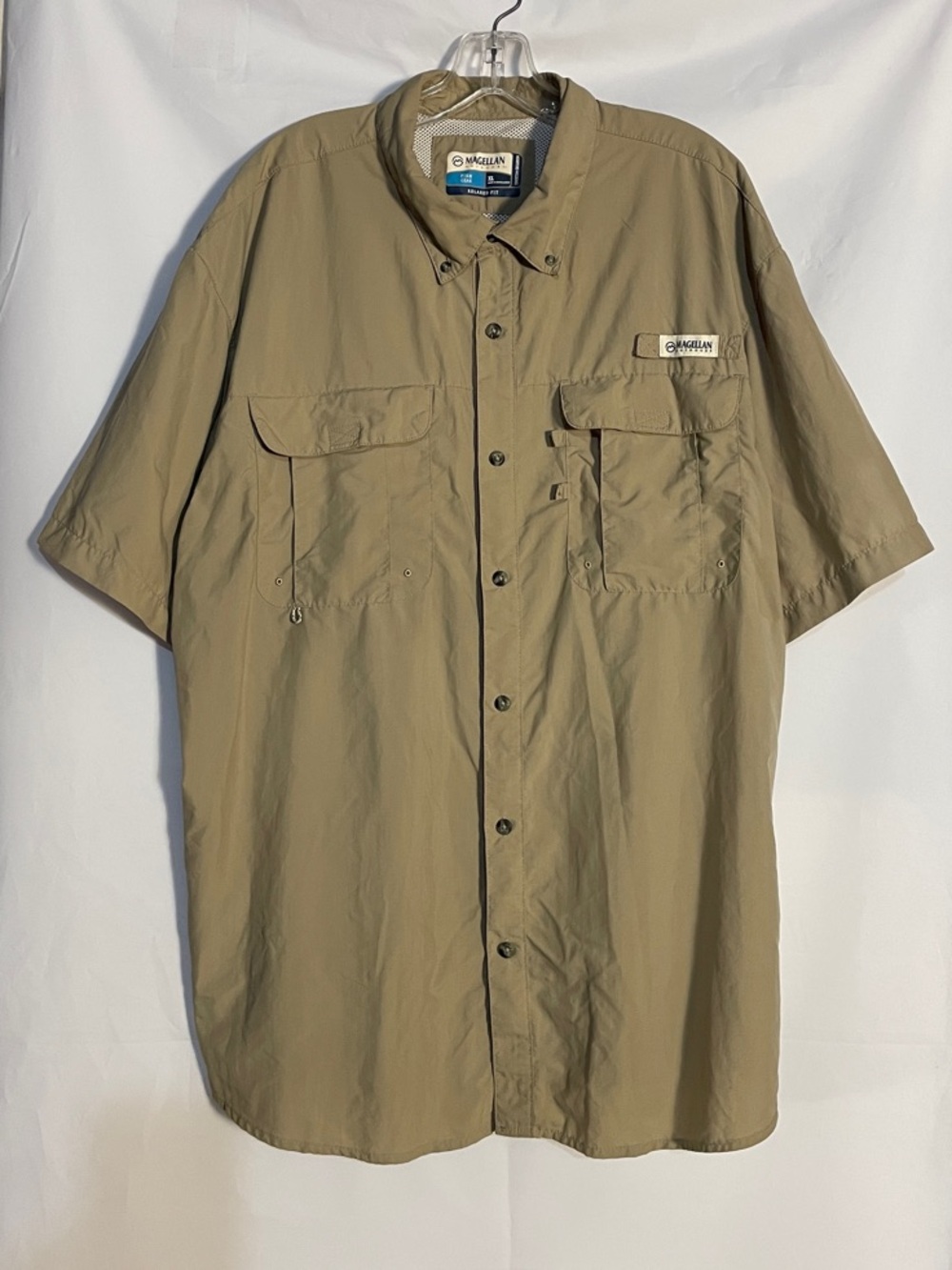 Magellan Outdoors Men’s Fishing Button-Down Shirt in Khaki, XL